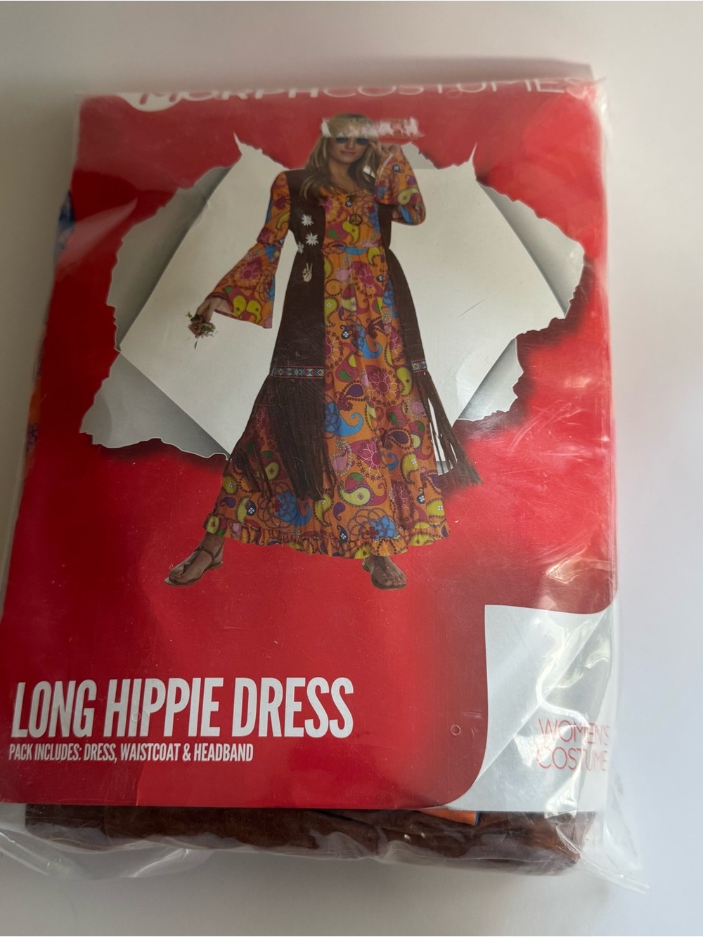 Morph Costumes Women's Long Hippie Dress Costume Halloween Set - NIP